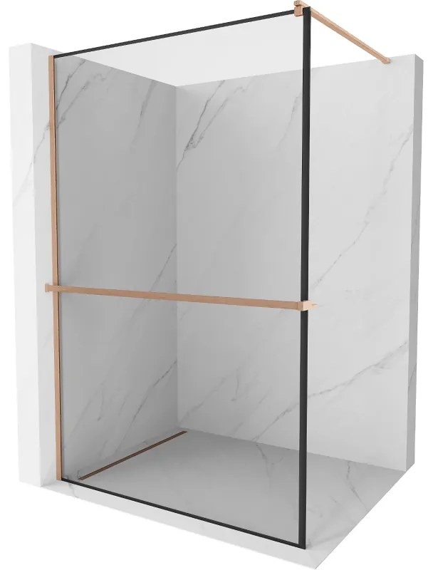 Mexen Kioto+ ścianka prysznicowa z półką Walk-in 100 x 200 cm, czarny wzór, miedź szczotkowana - 800-100-121-65-70