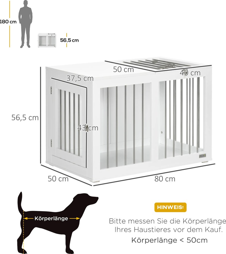 PawHut Klatka dla psa 2 drzwi Zamykana na klucz Kratka stalowa Biało Srebrna 80x50x565cm | Aosom PL
