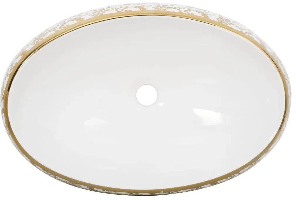 Biała umywalka nablatowa ze złotymi zdobieniami H1-T32