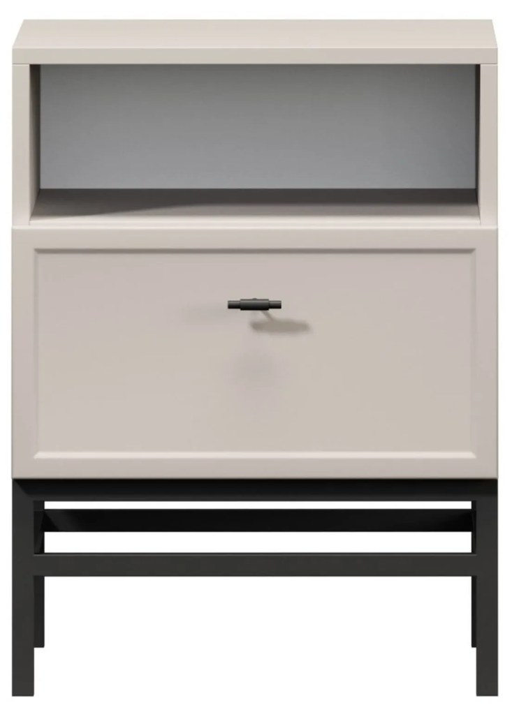 Szafka nocna Lorini z szufladą 45 cm - kaszmir / czarny uchwyt T-bar / stelaż