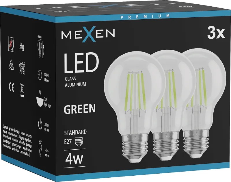 Mexen Vintis 3x żarówka filament LED E27, A60, 4W, 55 lm, green - L150-E27-04XX-46x03