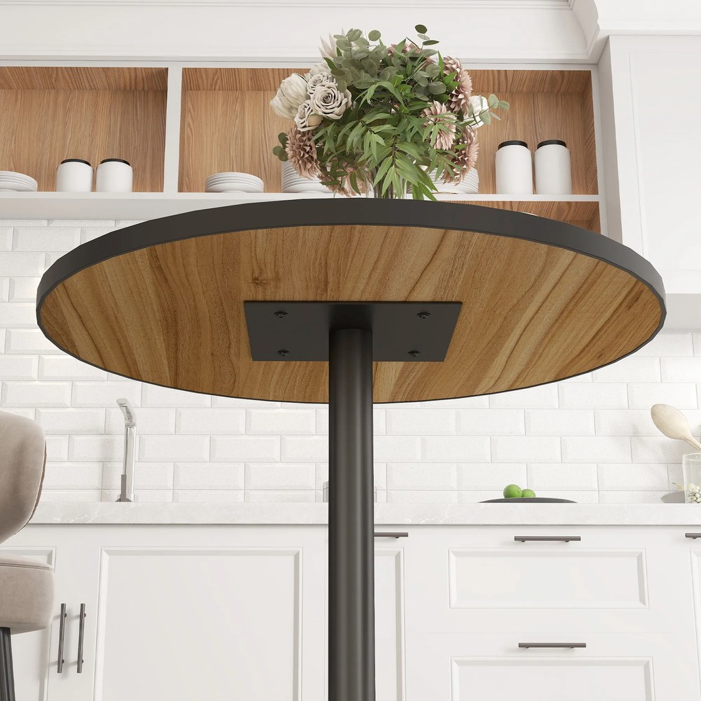 HOMCOM Okrągły Stół Jadalniany, Wykończenie Pod Dąb, Kompaktowy Design, dla 2-4 Osób, Dąb