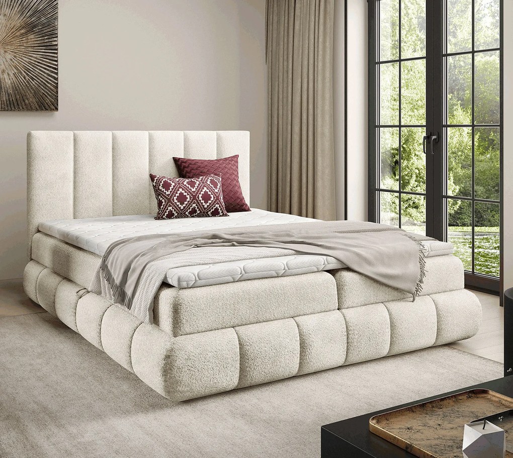 Kremowe tapicerowane łóżko kontynentalne 5 rozmiarów A4-M39