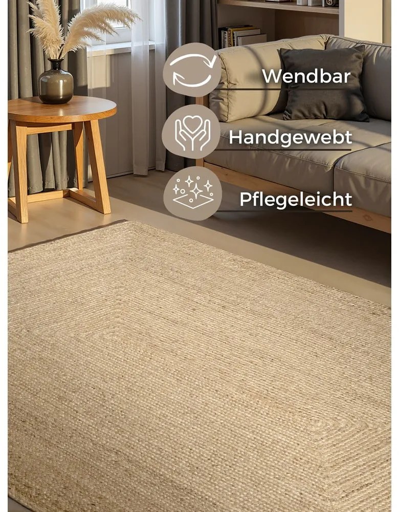 Dywan z juty dwustronny/tkany ręcznie w jasnym naturalnym kolorze 60x90 cm Juno – Hanse Home
