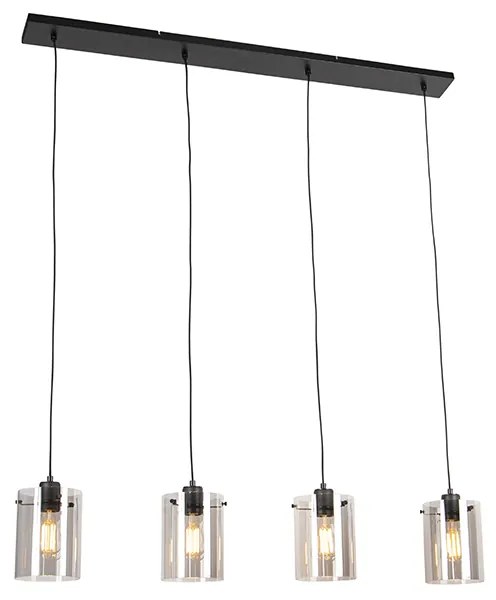 Designerska lampa wisząca czarna z dymionym szkłem 4 światła - DomeDesignerski Oswietlenie wewnetrzne