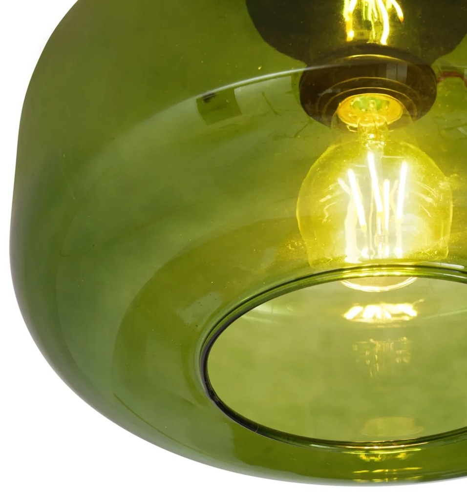 Retrowana lampa sufitowa czarna ze szklanym zielonym kloszem - Bizle Retro Oswietlenie wewnetrzne