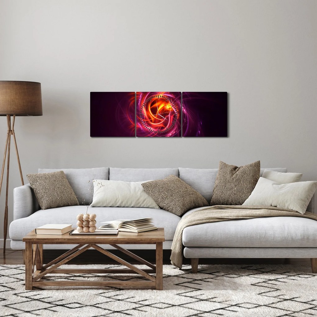 Obraz świecącej nowoczesnej abstrakcji (z zegarem) (90x30 cm)
