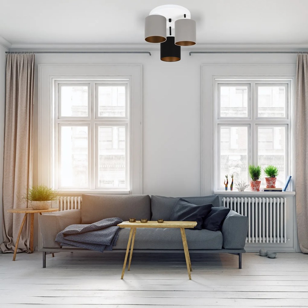 Lampa sufitowa biała trzypunktowa z szaro-czarnymi abażurami C-3030WE-