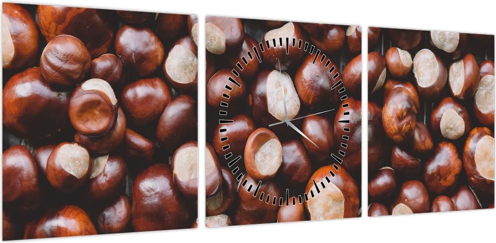 Obraz - Dojrzałe kasztany (z zegarem) (90x30 cm)