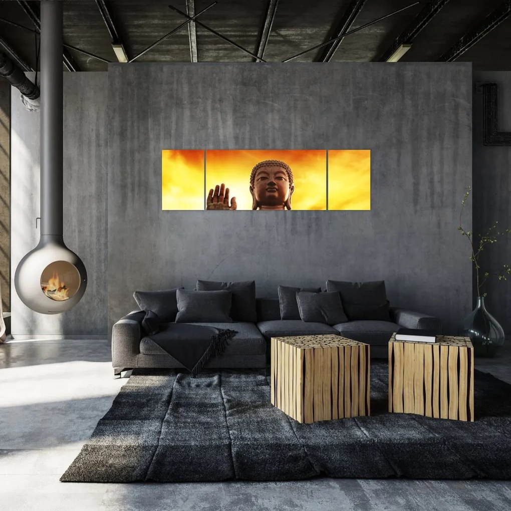 Obraz - Budda z czerwonym i żółtym tłem (170x50 cm)