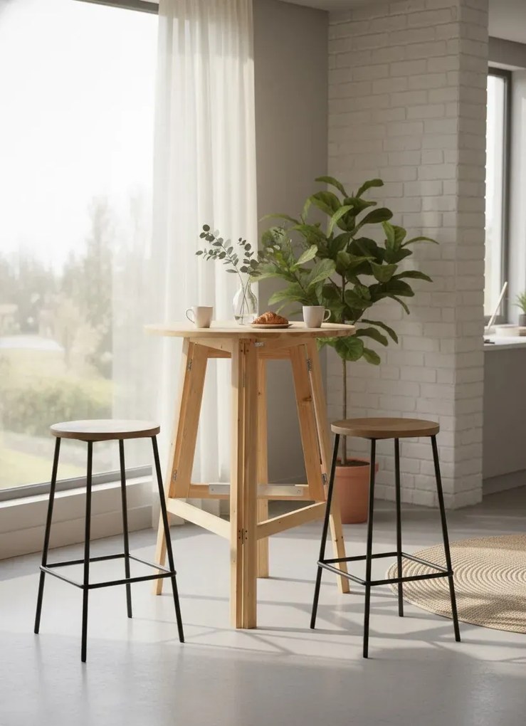 Składany okrągły stolik z drewna jodłowego S9-F57