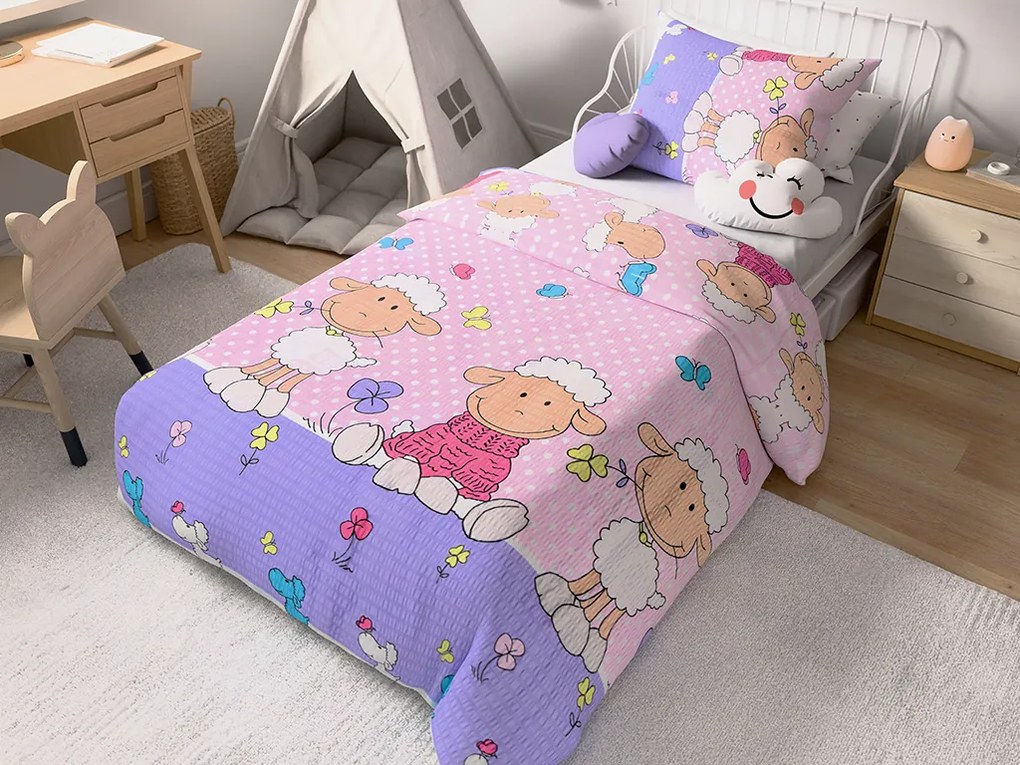 PrzytulneMieszkanie.pl PrzytulneMieszkanie.pl Pościel z kory do łóżeczka OWCZKI różowe Rozmiar pościeli: 45 x 65 cm | 90 x 135 cm