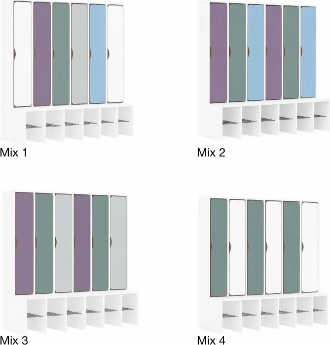 Szafka przedszkolna do szatni 6-osobowa z drzwiczkami pełnymi Blox Colours Mix, index SZT-6R-A-D-A
