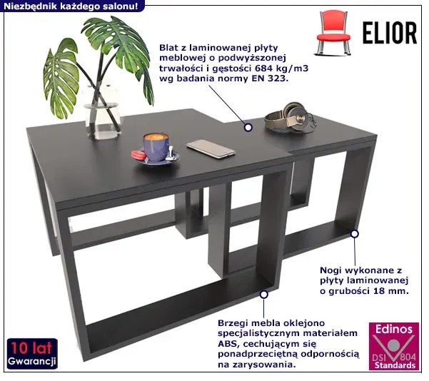 Komplet Dwóch Czarnych Stolików Kawowych W8-H32