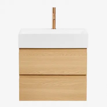 Zestaw Wiszących Mebli Łazienkowych Z Drewna I Forniru Jesionowego Zintegrowany Z Umywalką Ona - Sklum