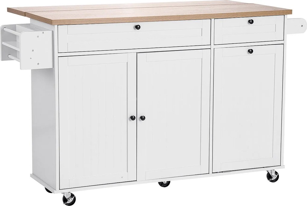 Wózek Kuchenny SucceBuy na Kółkach, Szerokość 153 cm, Ruchoma Wyspa Centralna z Klapą, 2 Szuflady, do Jadalni, Spiżarni