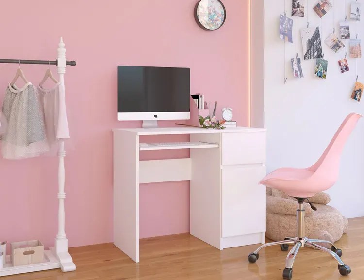 Białe klasyczne biurko 90 cm z półkami i szufladą S1-P51