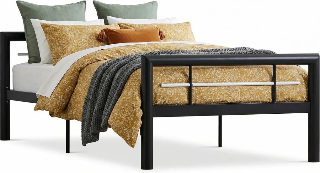 Czarne metalowe łóżko z zagłówkiem 100 x 200 cm C0-A56