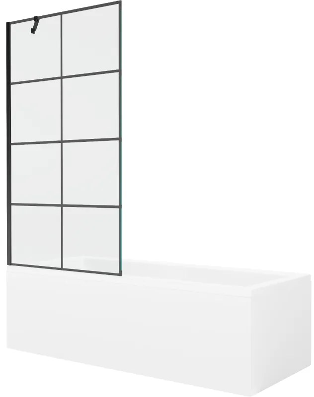 Mexen Cubik wanna prostokątna 150 x 70 cm z obudową i parawanem 1-skrzydłowym 90 cm, czarny wzór - 550315070X9509007077