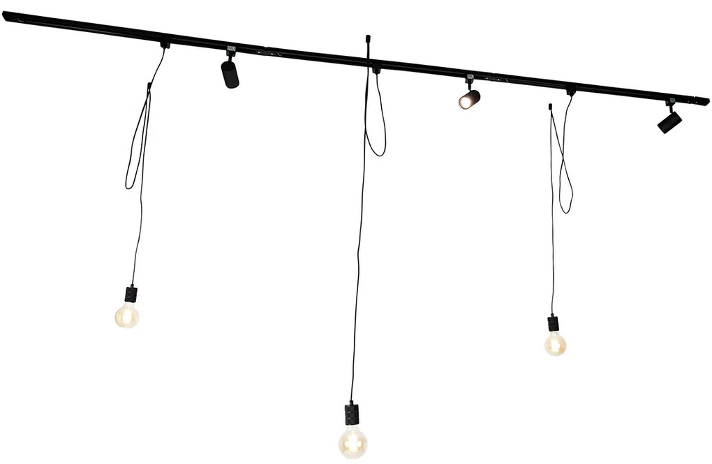Inteligentny system szynowy czarny 3 reflektory i lampa wisząca 1-fazowa - Cavalux Jeana Nowoczesny Oswietlenie wewnetrzne