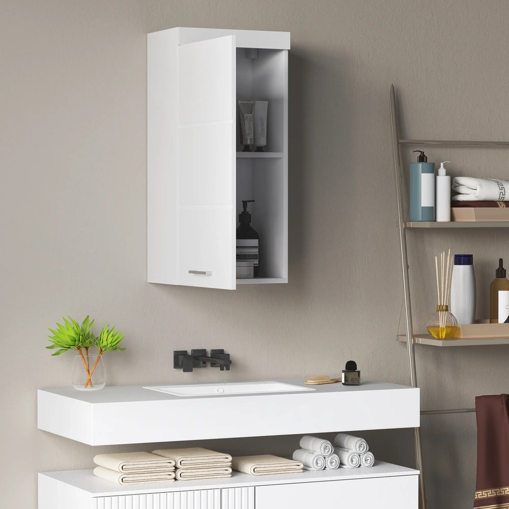 HOMCOM Szafka Łazienkowa Dwupoziomowa, montowana na ścianie, Płyta wiórowa, MDF, Biały