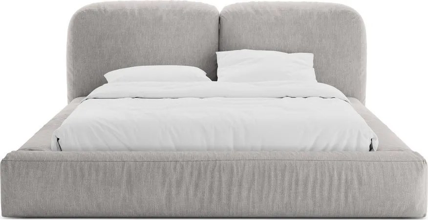 Jasnoszare tapicerowane łóżko dwuosobowe ze schowkiem ze stelażem 160x200 cm Martina – Micadoni