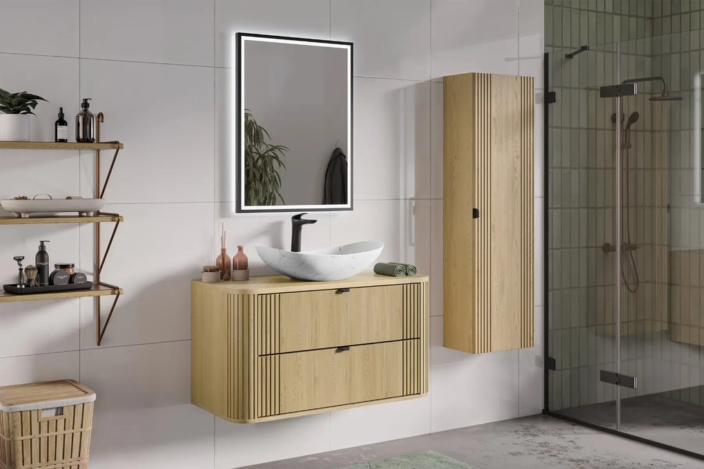 Szafka pod umywalkę OVALIA CREMONA 2S 100cm dąb cremona z umywalką nablatową LENA COMAD