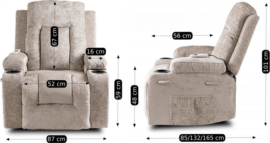 Fotel masujący z funkcją rozkładania Box, beżowy welur