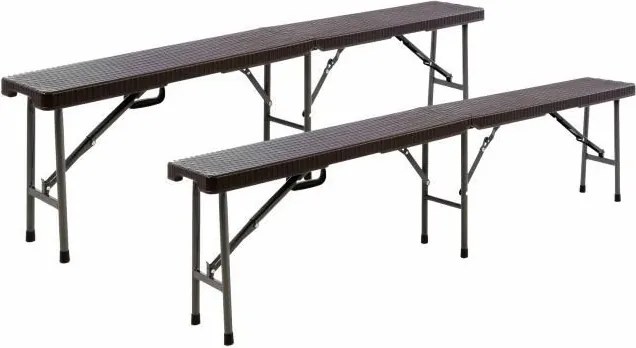 Ogrodowy komplet 2 szt. ławek z ratanowym wzorem - brązowe