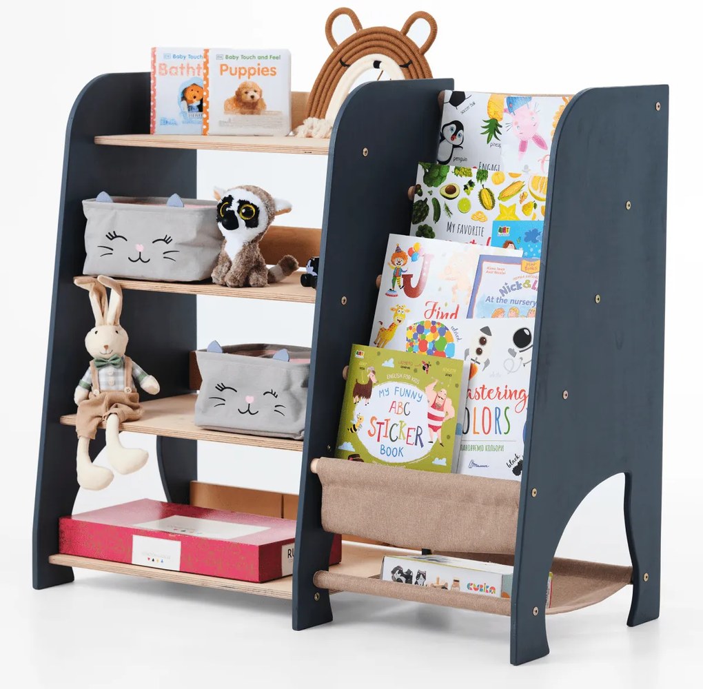 Drewniane regały Montessori 2w1: Regał na książki i zabawki