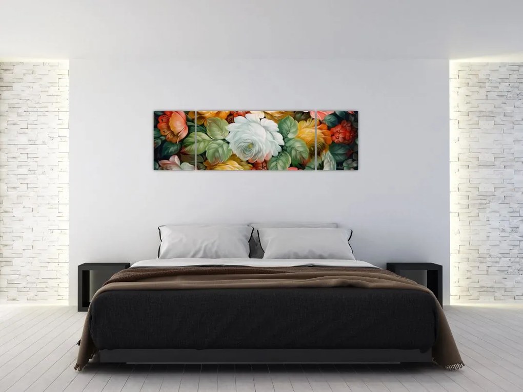 Obraz namalowanego bukietu kwiatów (170x50 cm)