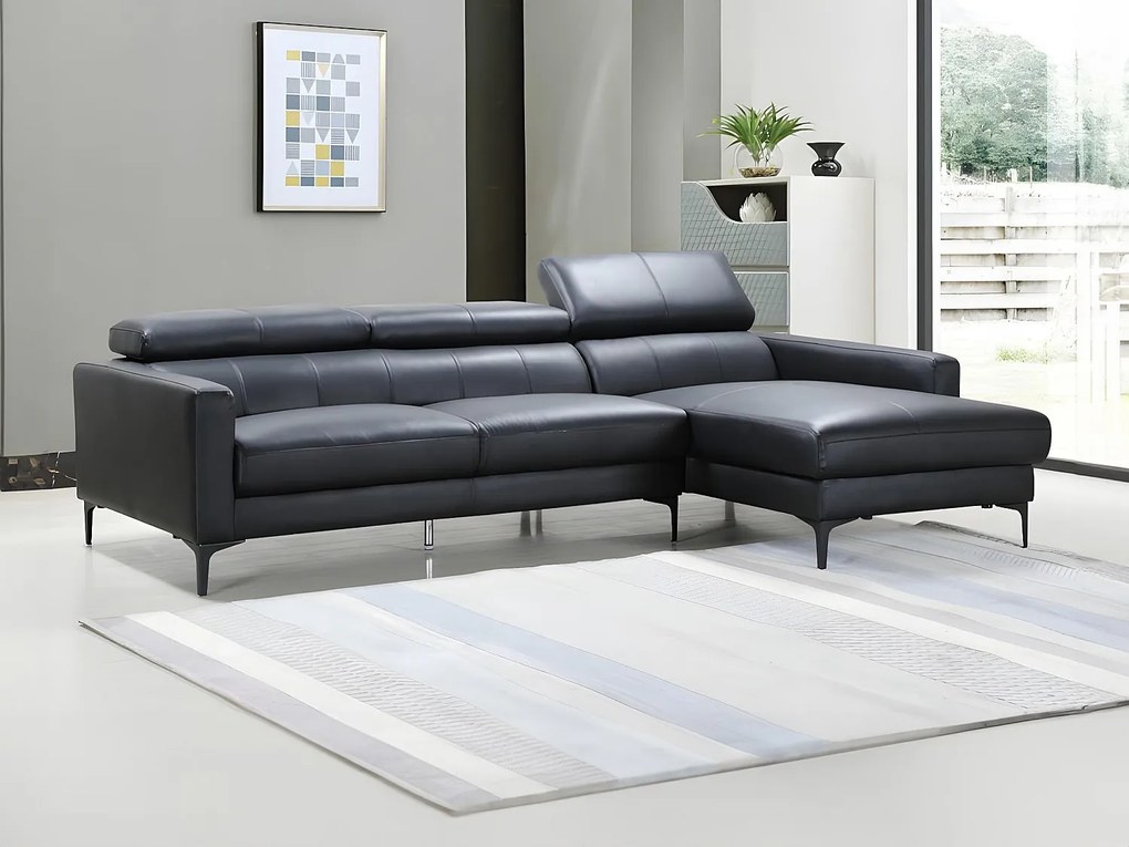 Kanapa narożna ze skóry bawolej FLORENCE - kolor czarny - narożnik prawostronny