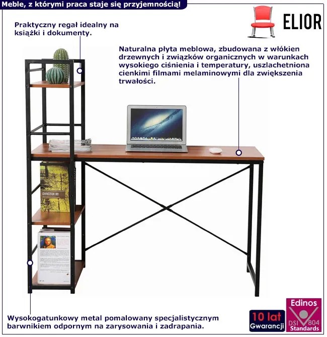 Metalowe industrialne biurko komputerowe z regałem - Izor