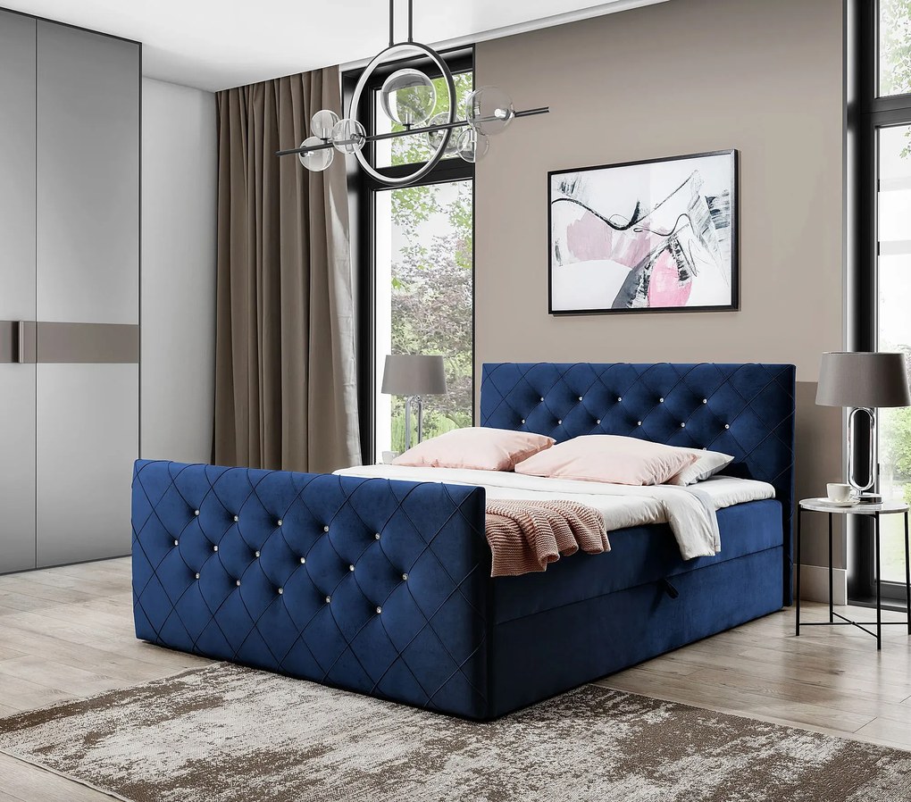 Granatowe łóżko kontynentalne z pojemnikiem 5 rozmiarów M0-Z55