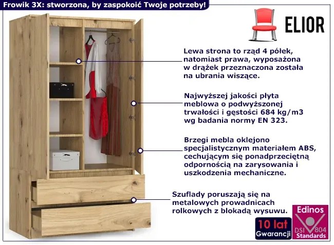 Klasyczna Szafa Dwudrzwiowa Dąb Artisan Pura 2S