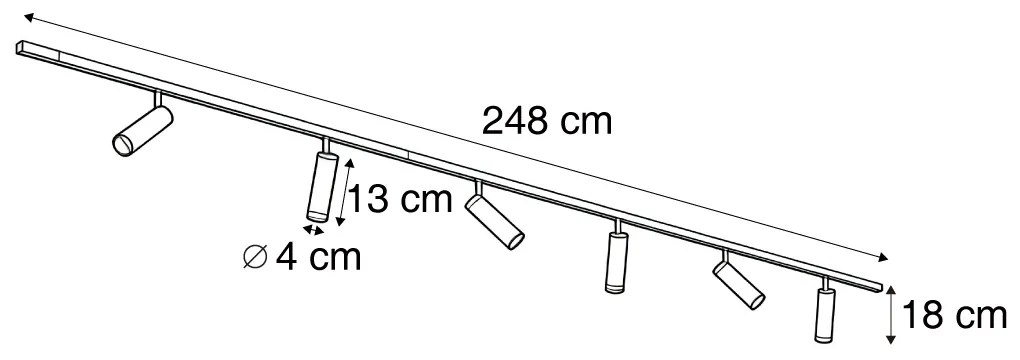 Modern railsysteem met 6 spots zwart 1-fase - Slimline Uzzy