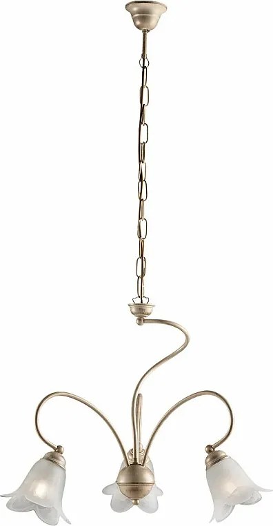 Żyrandol Alice z lakierowanego żelaza w kolorze kości słoniowej, dekor stare złoto, klosze z białego szkła alabastrowego Ø14 cm, 3 światła, Ø50 cm