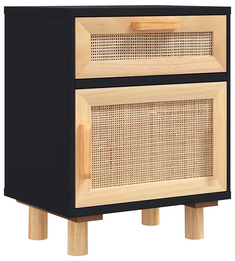 Czarna szafka nocna z naturalnym rattanem L6-S58
