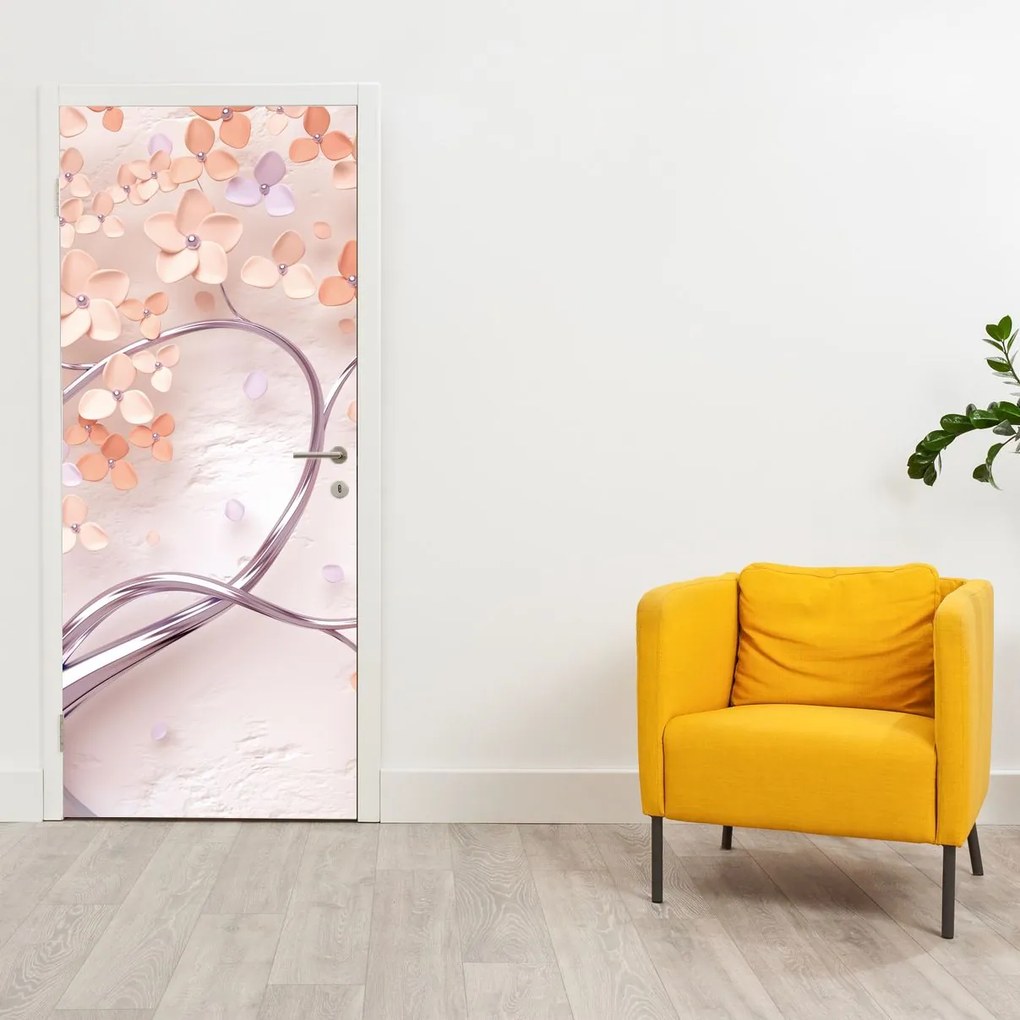 Fototapeta na drzwi - Koralowe kwiaty drzewa, abstrakcja (95x205cm)
