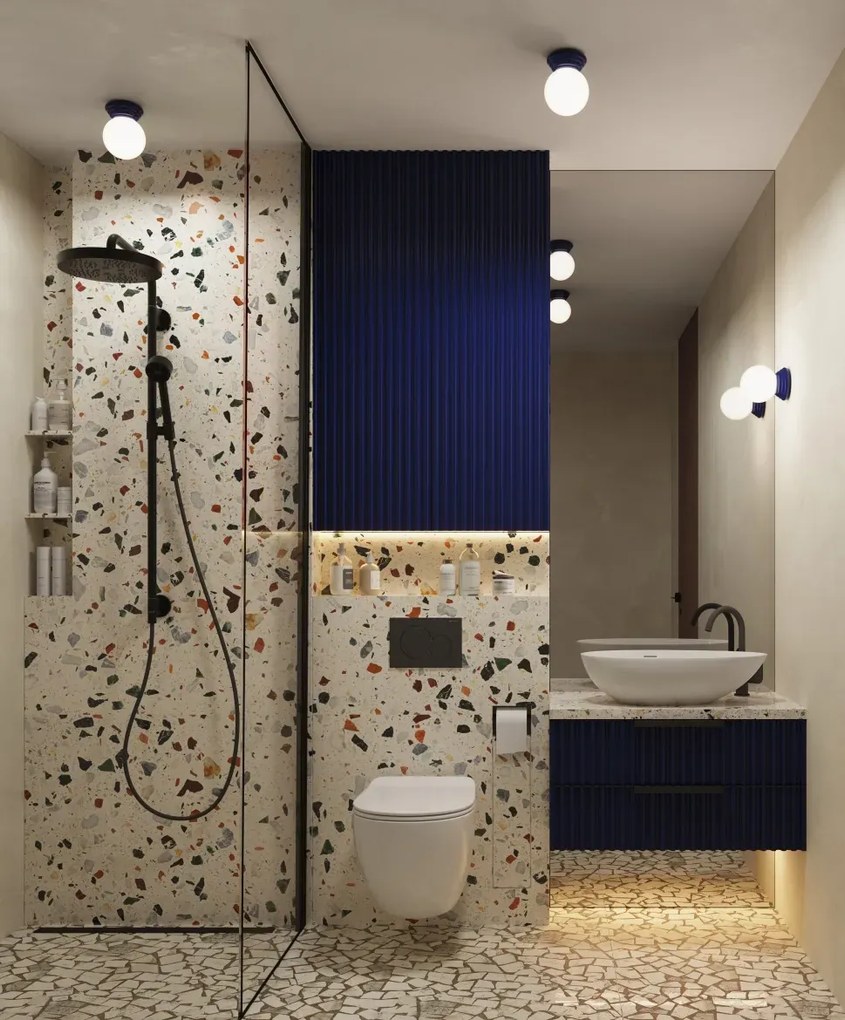 Granatowy plafon sufitowy z kloszem kula H0-G28