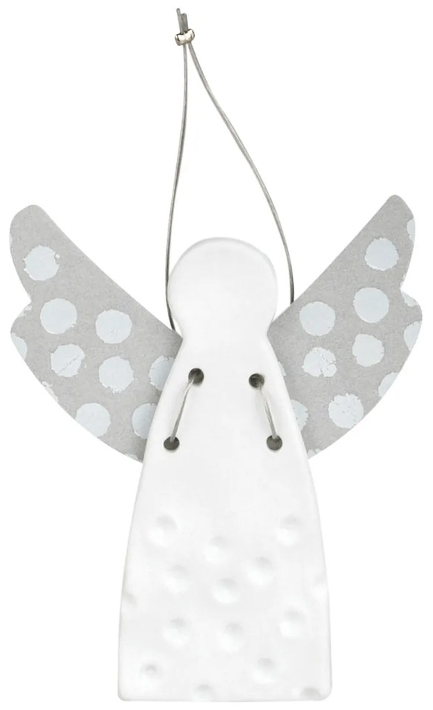 Porcelanowy wiszący anioł DOTS SILVER (9 cm)