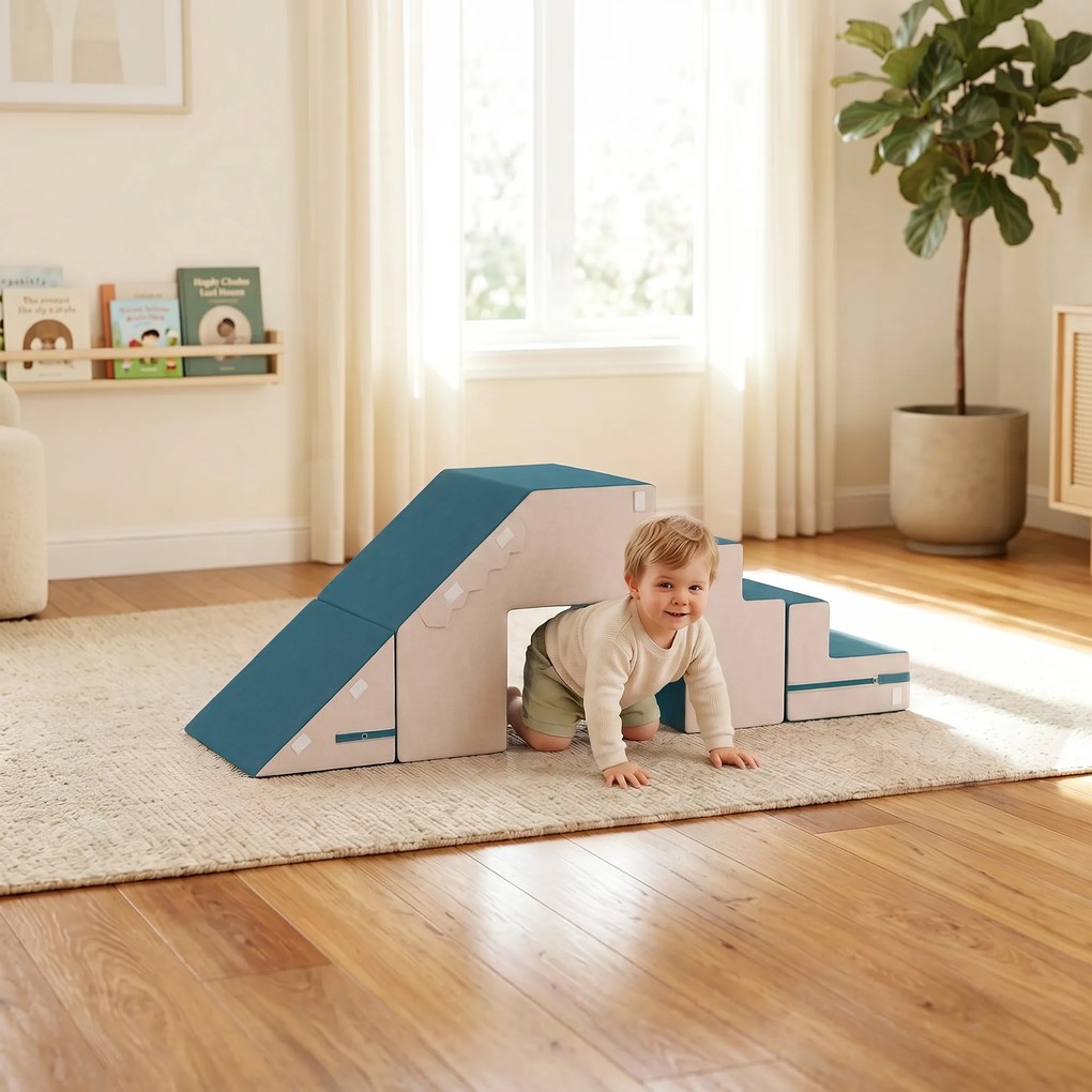 AIYAPLAY Sofa do zabawy z aksamitu, 2-częściowa piankowa kanapa dziecięca, do prania, modułowa, dla dzieci 0,5–3 lat | Aosom PL