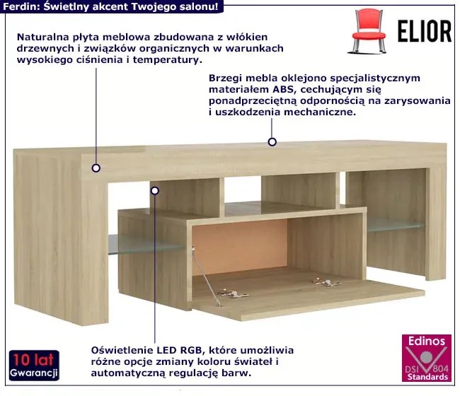 Podświetlana szafka RTV z półkami dąb sonoma E7-D60