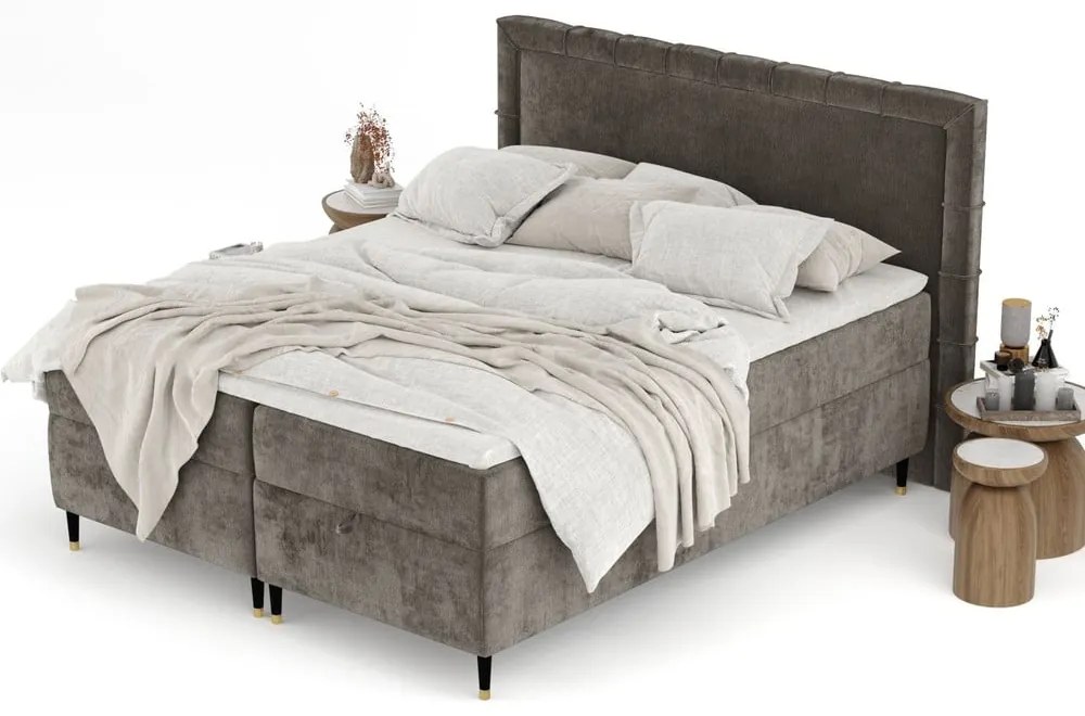 Ciemnoszare łóżko boxspring ze schowkiem 160x200 cm Voyage – Maison de Rêve