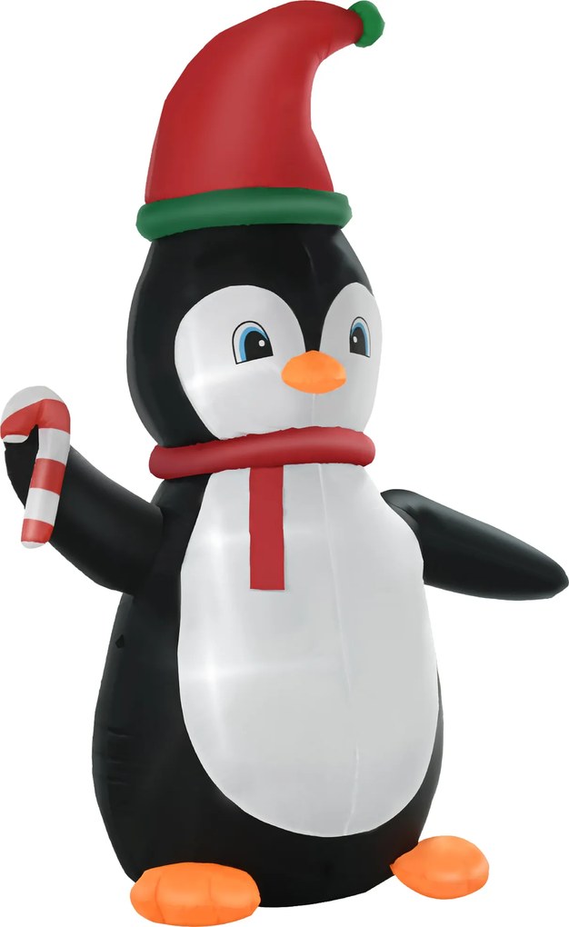 HOMCOM Nadmuchiwana dekoracja świąteczna, 2,5 m nadmuchiwany pingwin z 3 diodami LED, 162 x 100 x 250 cm, Wielokolorowy | Aosom PL