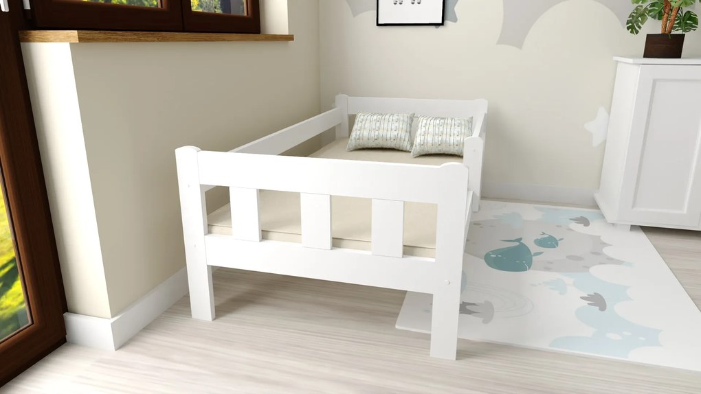 Łóżko dziecięce NESTY 90 x 200 cm, białe Stelaż: Ze stelażem listwowym rolowanym, Materac: Materac Somnia 18 cm