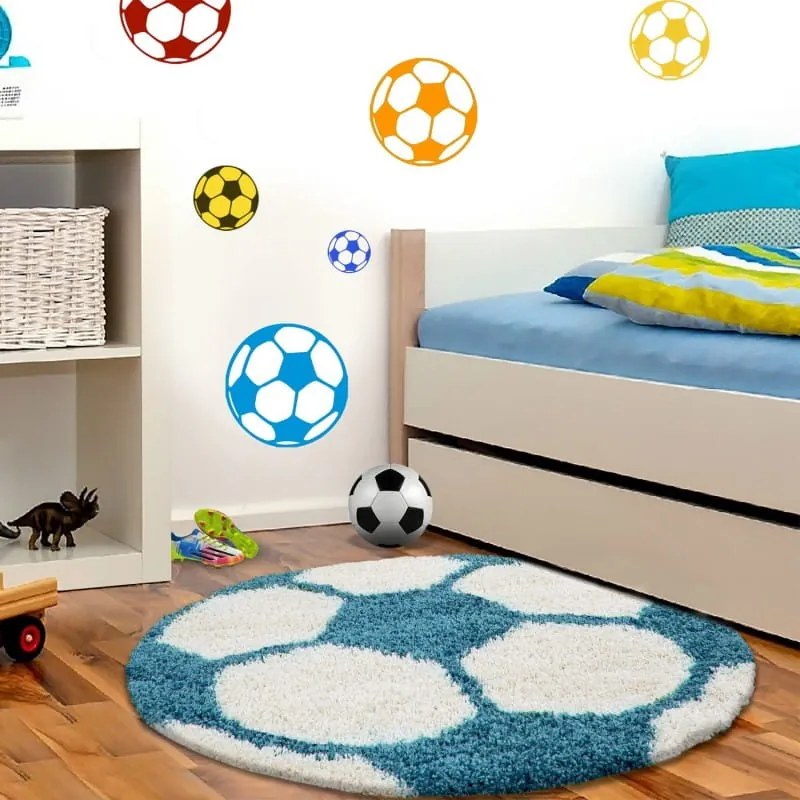 Dywan dziecięcy Fun kremowo-turkusowy piłka 100 cm x 100 cm koło