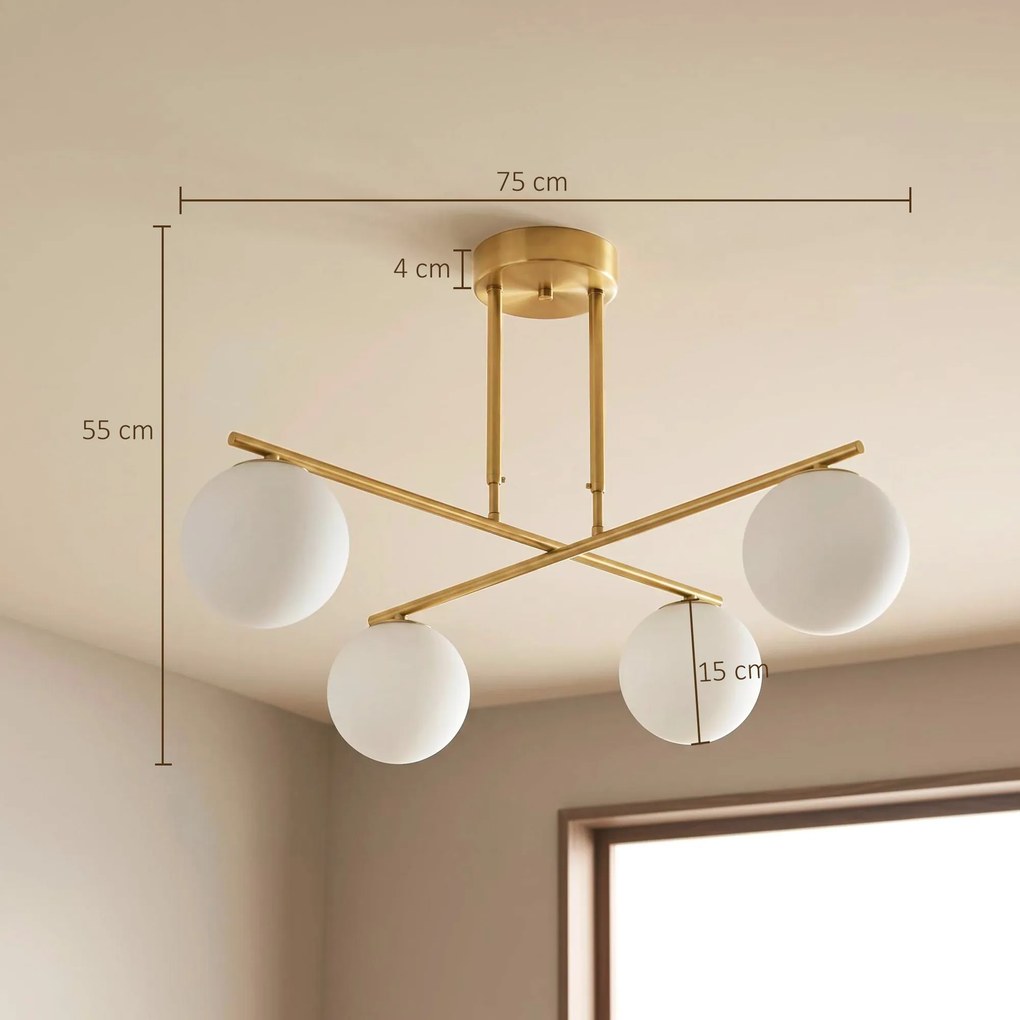 HOMCOM Nowoczesna lampa wisząca z 4 kulistymi kloszami, regulowana wysokość i obrót 350°, Biały | Aosom PL