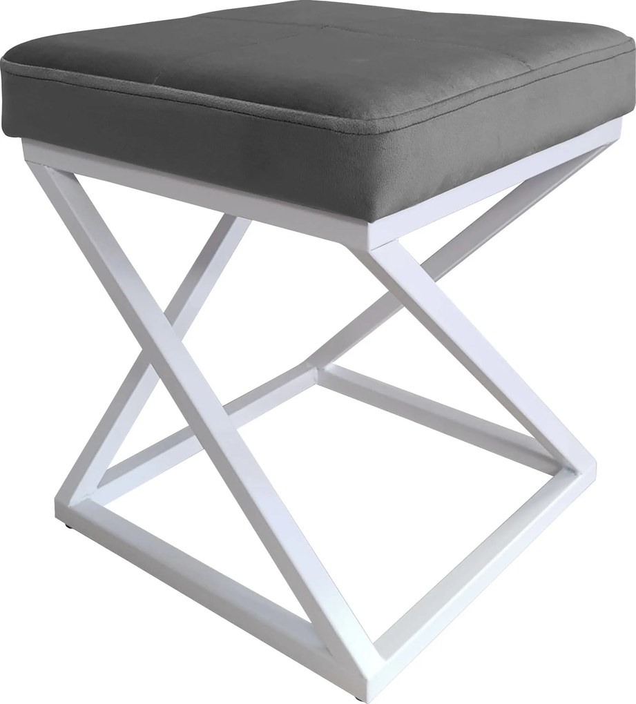 Pufa ZOA tkanina Welur loft ławka podnóżek metal : Kolor Stelaża - Biały, Kolor tkaniny - VELVET - BL14, Typ tkaniny - Velvet