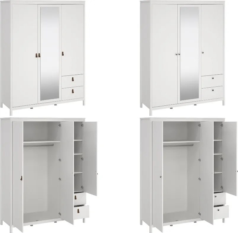 Trzydrzwiowa szafa z lustrem i szufladami Madrid, biały mat